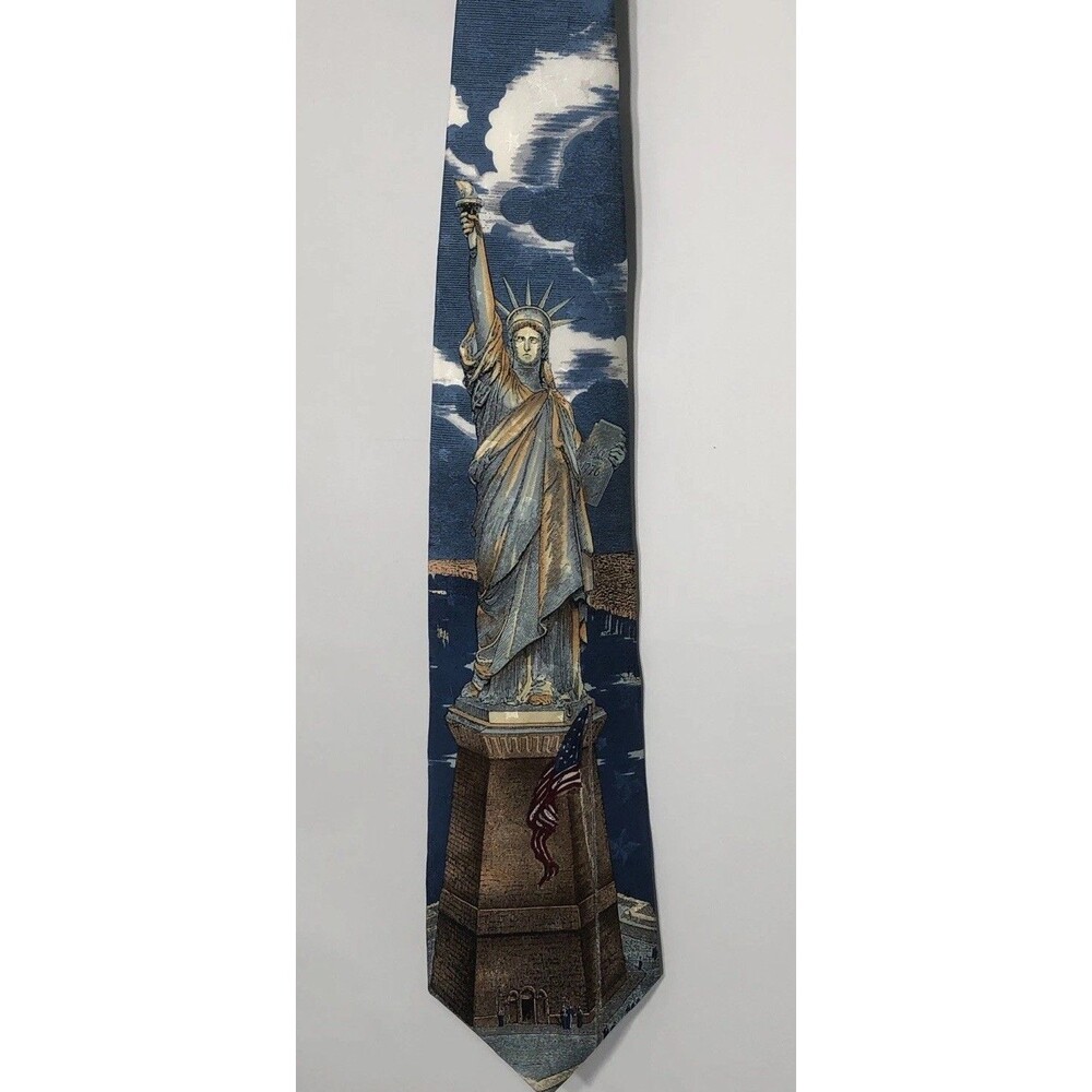 VAN HEUSEN Americana Series LADY LIBERTY 1875 Tie Silk USA 4th Of July Vintage